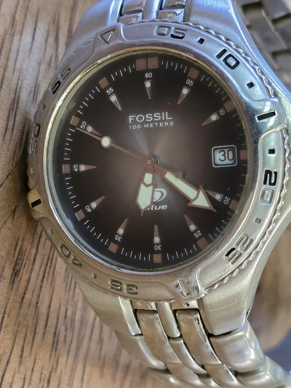 Fossil Silver Stainless Steel Watch with Black Dial
